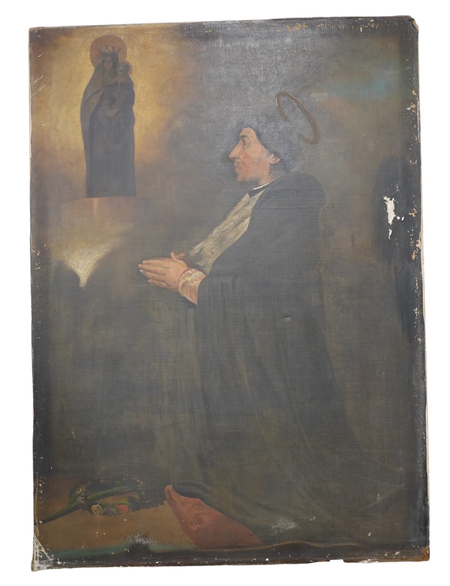 18th century Italian School, oil on canvas, Study of a saint, unsigned, 137 x 100cm, unframed. Condition - poor